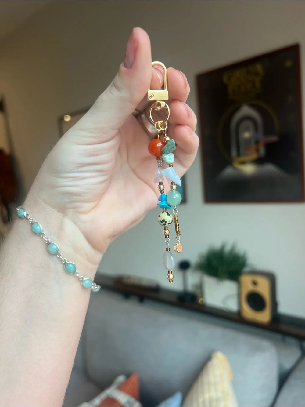 Multicolor Beaded Keychain Charm with Gold Hardware